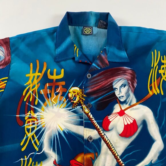 Vintage 90s Y2K Mermaid Anime All Over Print Shirt Mens Large Button Down Up R2 - Picture 2 of 11